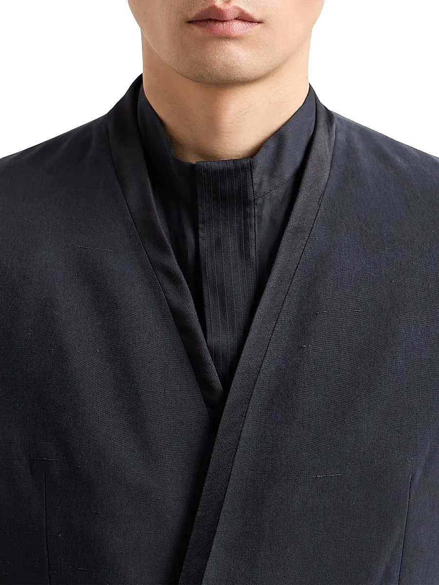 Giorgio Armani Men's Nero Collar Covered Placket Shirt | Thumbnail 5 Giorgio Armani Men's Nero Collar Covered Placket Shirt | Thumbnail 5