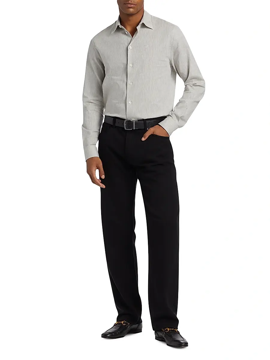 Emporio Armani Men's Linen-Cotton Button-Front Shirt | Thumbnail 2 Emporio Armani Men's Linen-Cotton Button-Front Shirt | Thumbnail 2