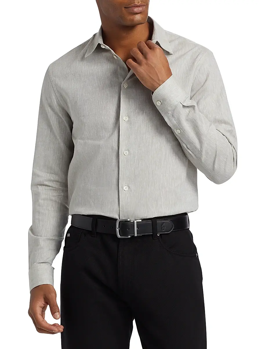 Emporio Armani Men's Linen-Cotton Button-Front Shirt | Thumbnail 3 Emporio Armani Men's Linen-Cotton Button-Front Shirt | Thumbnail 3