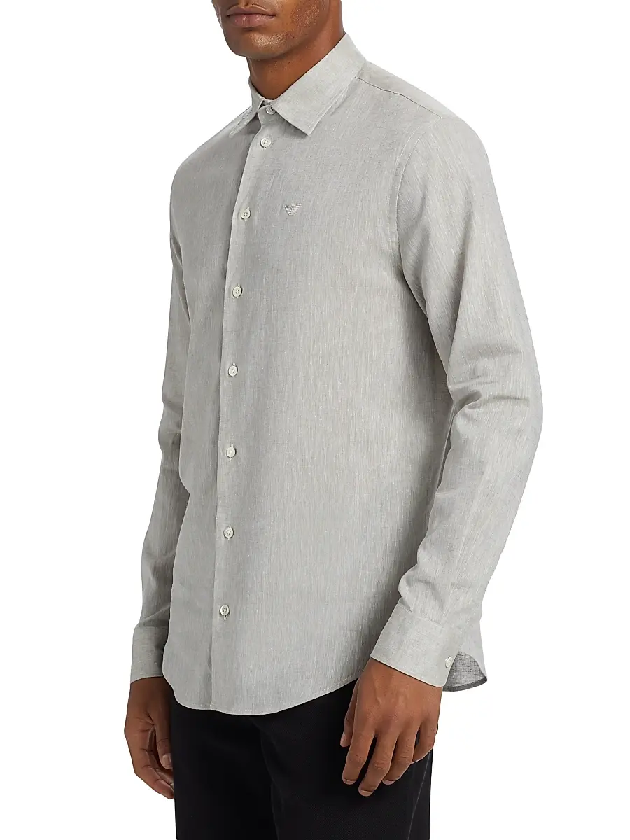 Emporio Armani Men's Linen-Cotton Button-Front Shirt | Thumbnail 4 Emporio Armani Men's Linen-Cotton Button-Front Shirt | Thumbnail 4