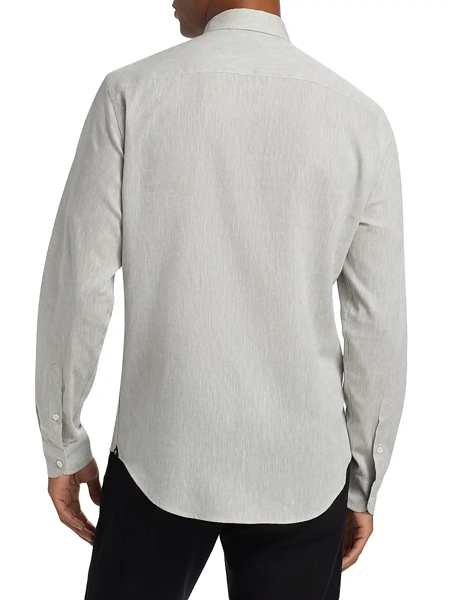 Emporio Armani Men's Linen-Cotton Button-Front Shirt | Thumbnail 5 Emporio Armani Men's Linen-Cotton Button-Front Shirt | Thumbnail 5