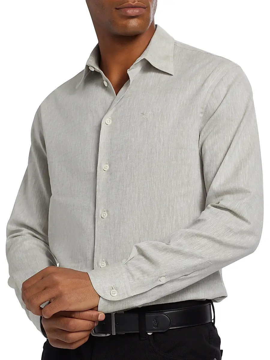 Emporio Armani Men's Linen-Cotton Button-Front Shirt | Thumbnail 6 Emporio Armani Men's Linen-Cotton Button-Front Shirt | Thumbnail 6