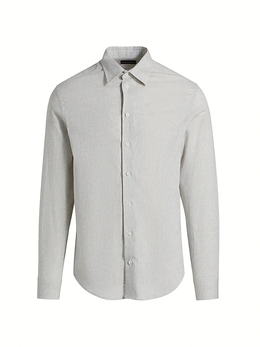 Emporio Armani Men's Linen-Cotton Button-Front Shirt - Tan | Image 1 Emporio Armani Men's Linen-Cotton Button-Front Shirt - Tan | Image 1