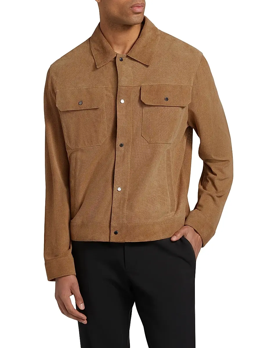Emporio Armani Men's Perforated Suede Jacket | Thumbnail 3 Emporio Armani Men's Perforated Suede Jacket | Thumbnail 3