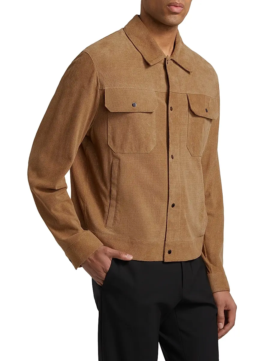 Emporio Armani Men's Perforated Suede Jacket | Thumbnail 4 Emporio Armani Men's Perforated Suede Jacket | Thumbnail 4