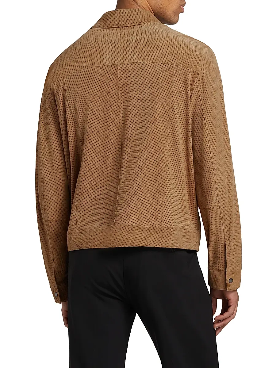 Emporio Armani Men's Perforated Suede Jacket | Thumbnail 5 Emporio Armani Men's Perforated Suede Jacket | Thumbnail 5