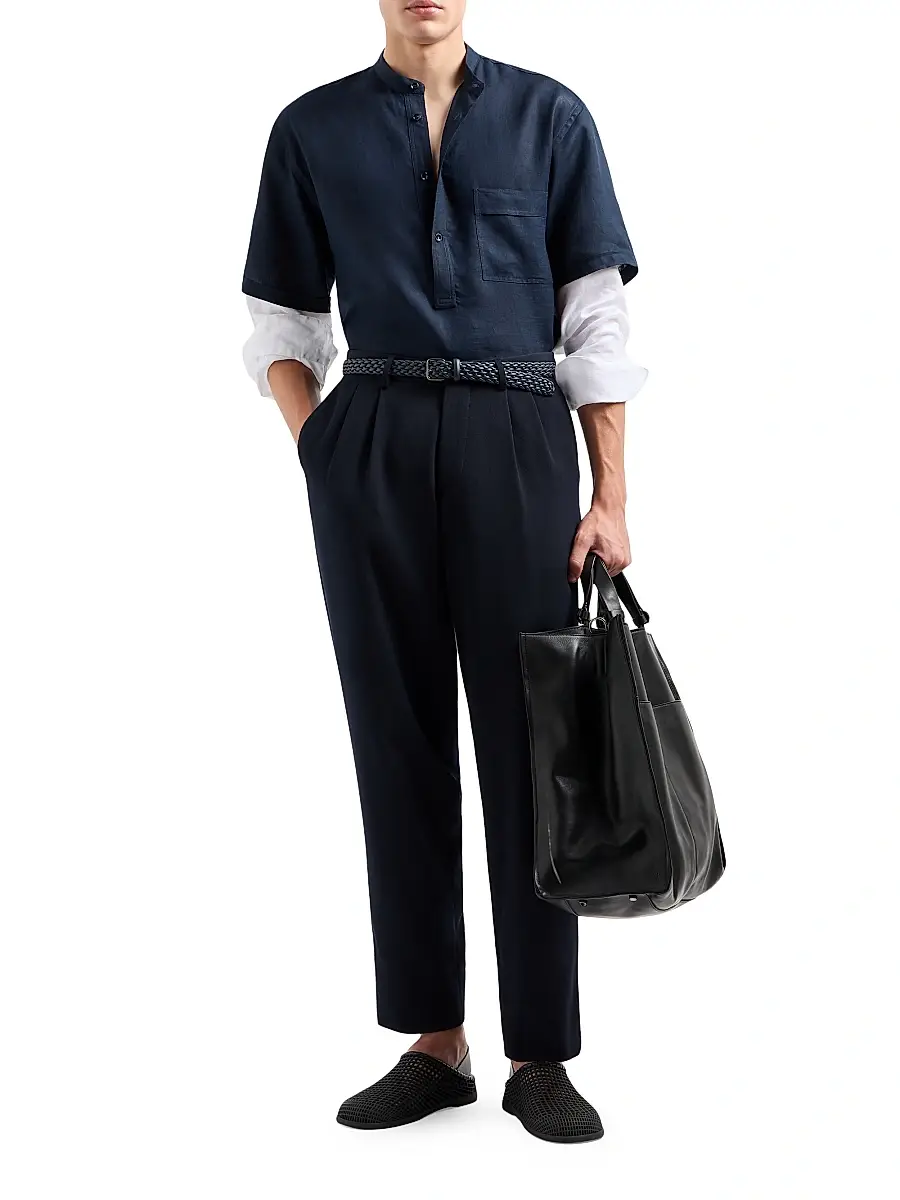 Giorgio Armani Men's Layered Linen Shirt | Thumbnail 2 Giorgio Armani Men's Layered Linen Shirt | Thumbnail 2