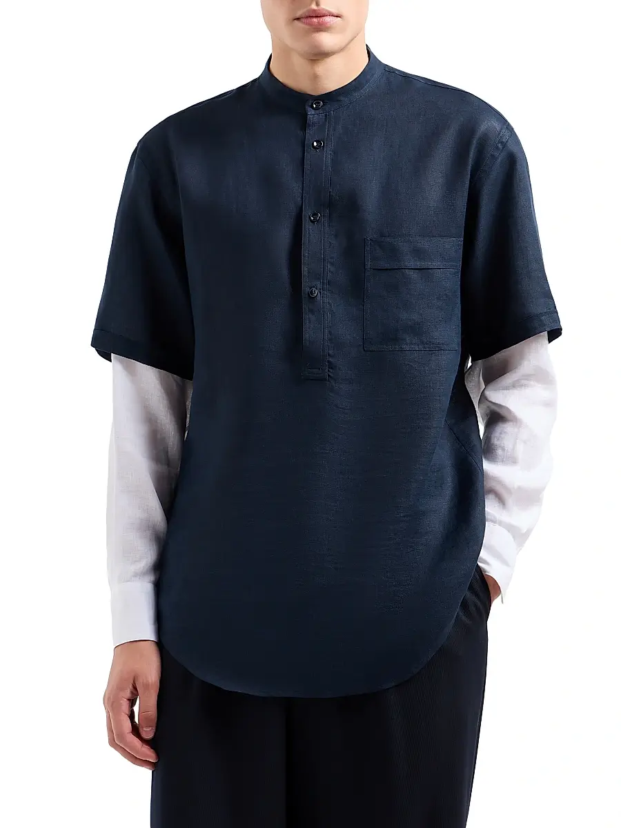 Giorgio Armani Men's Layered Linen Shirt | Thumbnail 3 Giorgio Armani Men's Layered Linen Shirt | Thumbnail 3