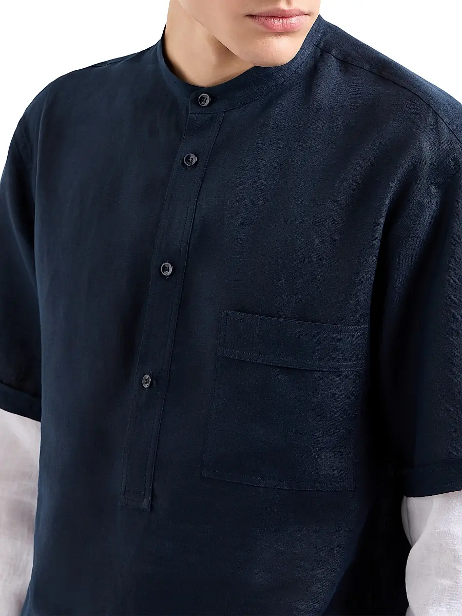 Giorgio Armani Men's Layered Linen Shirt | Thumbnail 6 Giorgio Armani Men's Layered Linen Shirt | Thumbnail 6