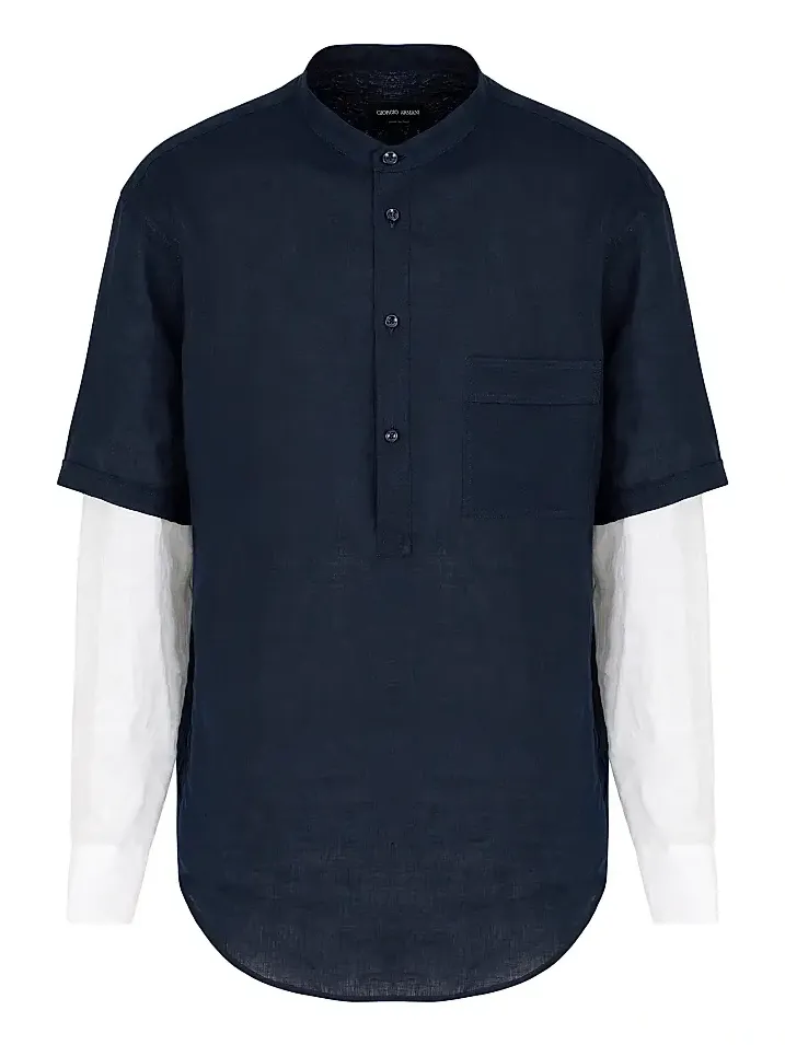 Giorgio Armani Men's Layered Linen Shirt | Thumbnail 1 Giorgio Armani Men's Layered Linen Shirt | Thumbnail 1