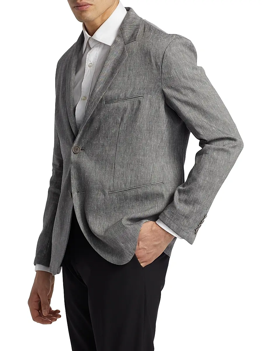 Giorgio Armani Men's Notch Lapel Linen-Wool Blazer | Thumbnail 4 Giorgio Armani Men's Notch Lapel Linen-Wool Blazer | Thumbnail 4