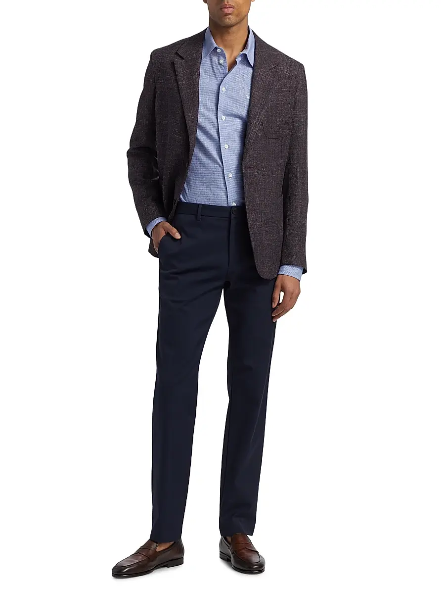 Emporio Armani Men's Linen-Cotton Houndstooth Shirt | Thumbnail 2 Emporio Armani Men's Linen-Cotton Houndstooth Shirt | Thumbnail 2