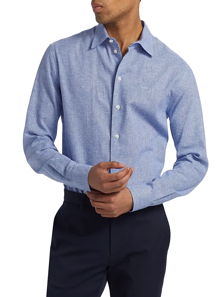 Emporio Armani Men's Linen-Cotton Houndstooth Shirt | Thumbnail 3 Emporio Armani Men's Linen-Cotton Houndstooth Shirt | Thumbnail 3