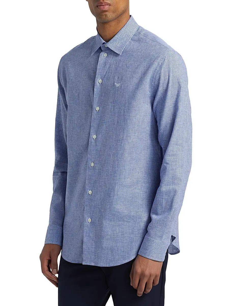 Emporio Armani Men's Linen-Cotton Houndstooth Shirt | Thumbnail 4 Emporio Armani Men's Linen-Cotton Houndstooth Shirt | Thumbnail 4