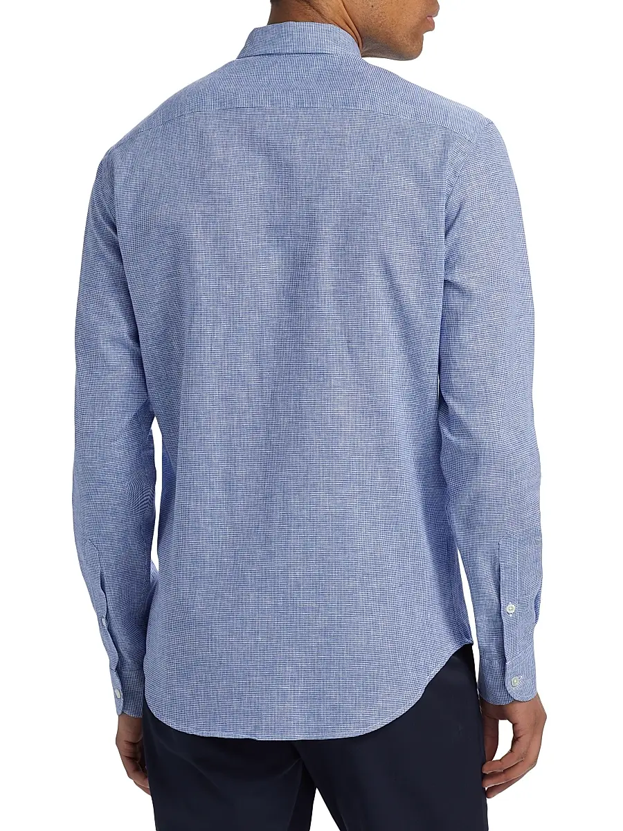 Emporio Armani Men's Linen-Cotton Houndstooth Shirt | Thumbnail 5 Emporio Armani Men's Linen-Cotton Houndstooth Shirt | Thumbnail 5