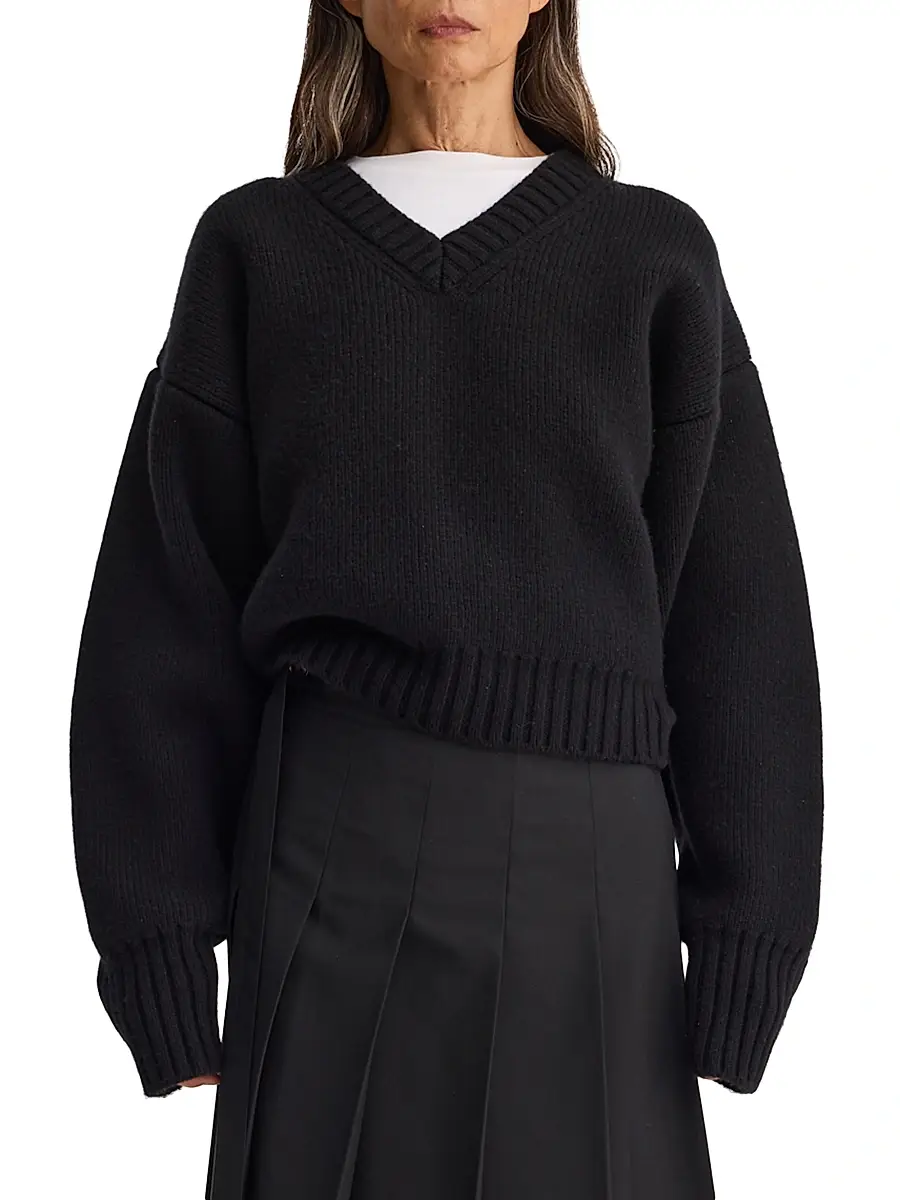 RÓHE Women's Compact-Knit Wool V-Neck Sweater | Thumbnail 3 RÓHE Women's Compact-Knit Wool V-Neck Sweater | Thumbnail 3