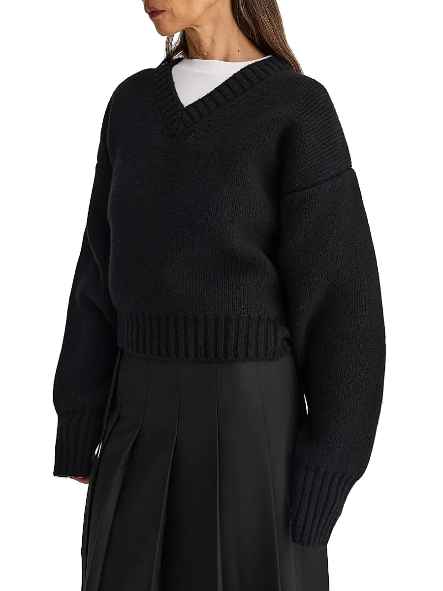 RÓHE Women's Compact-Knit Wool V-Neck Sweater | Thumbnail 4 RÓHE Women's Compact-Knit Wool V-Neck Sweater | Thumbnail 4