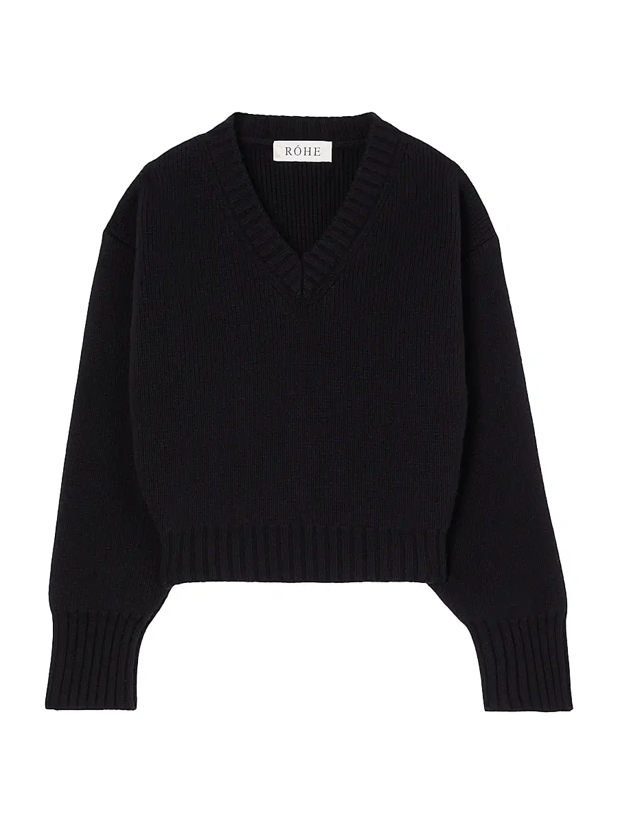 RÓHE Women's Compact-Knit Wool V-Neck Sweater - Black - Size 10 | Image 1 RÓHE Women's Compact-Knit Wool V-Neck Sweater - Black - Size 10 | Image 1