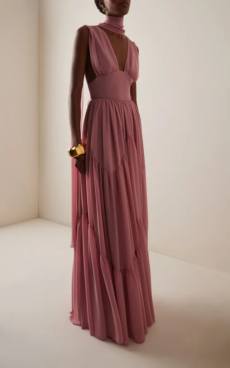 Harithand Exclusive Cara Mia Ruffled Silk Georgette Maxi Dress | Thumbnail 2