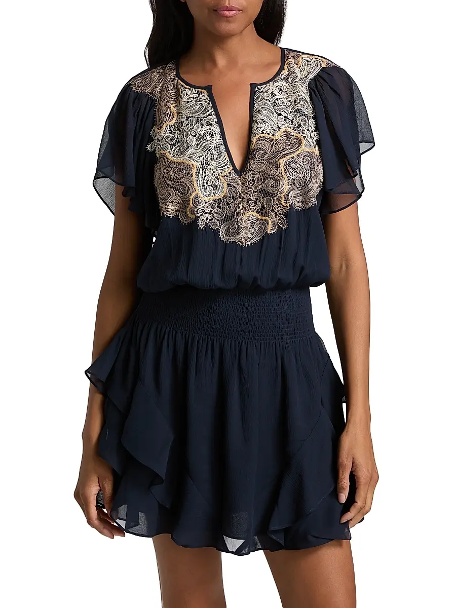 Ramy Brook Women's Ismeria Lace-Trimmed Silk Minidress | Thumbnail 3 Ramy Brook Women's Ismeria Lace-Trimmed Silk Minidress | Thumbnail 3