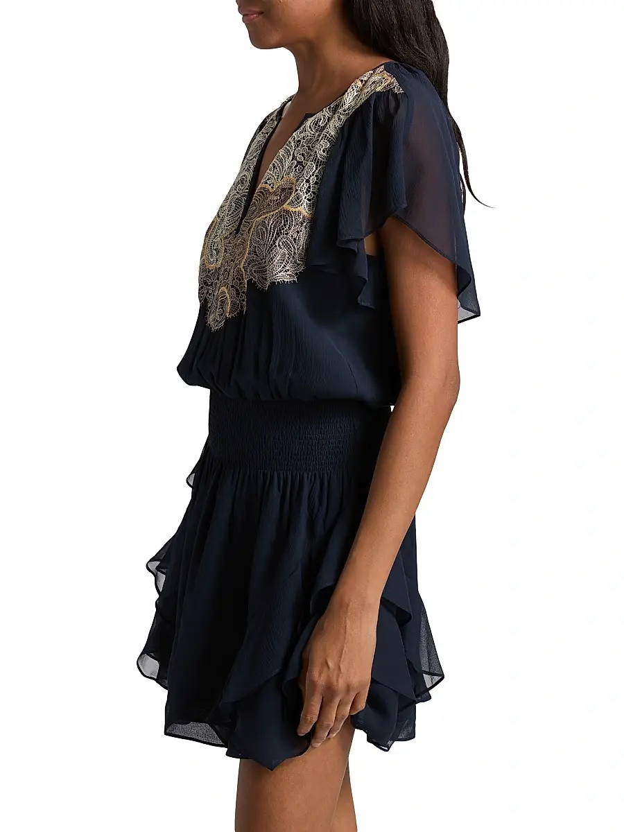 Ramy Brook Women's Ismeria Lace-Trimmed Silk Minidress | Thumbnail 4 Ramy Brook Women's Ismeria Lace-Trimmed Silk Minidress | Thumbnail 4