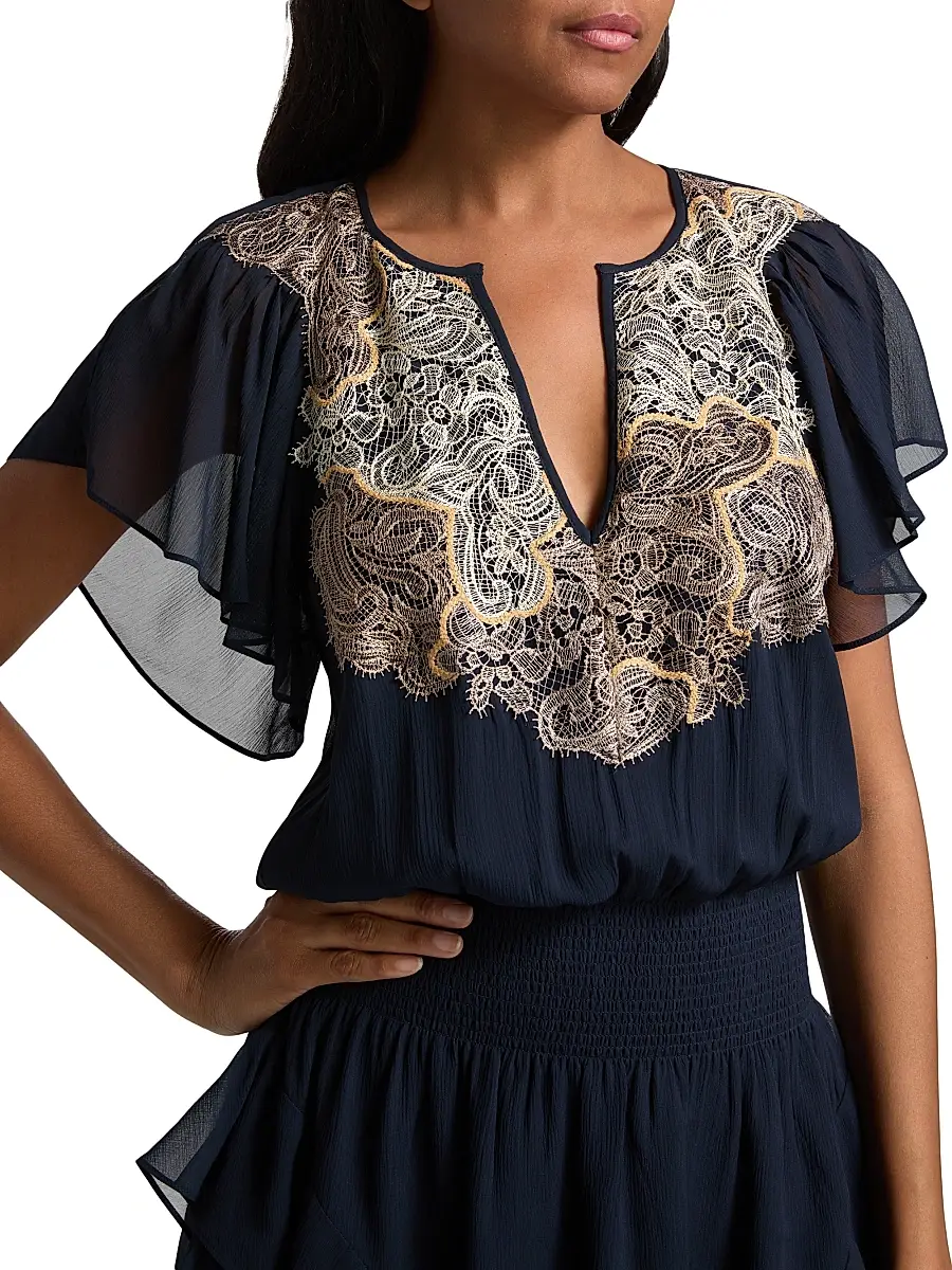 Ramy Brook Women's Ismeria Lace-Trimmed Silk Minidress | Thumbnail 6 Ramy Brook Women's Ismeria Lace-Trimmed Silk Minidress | Thumbnail 6