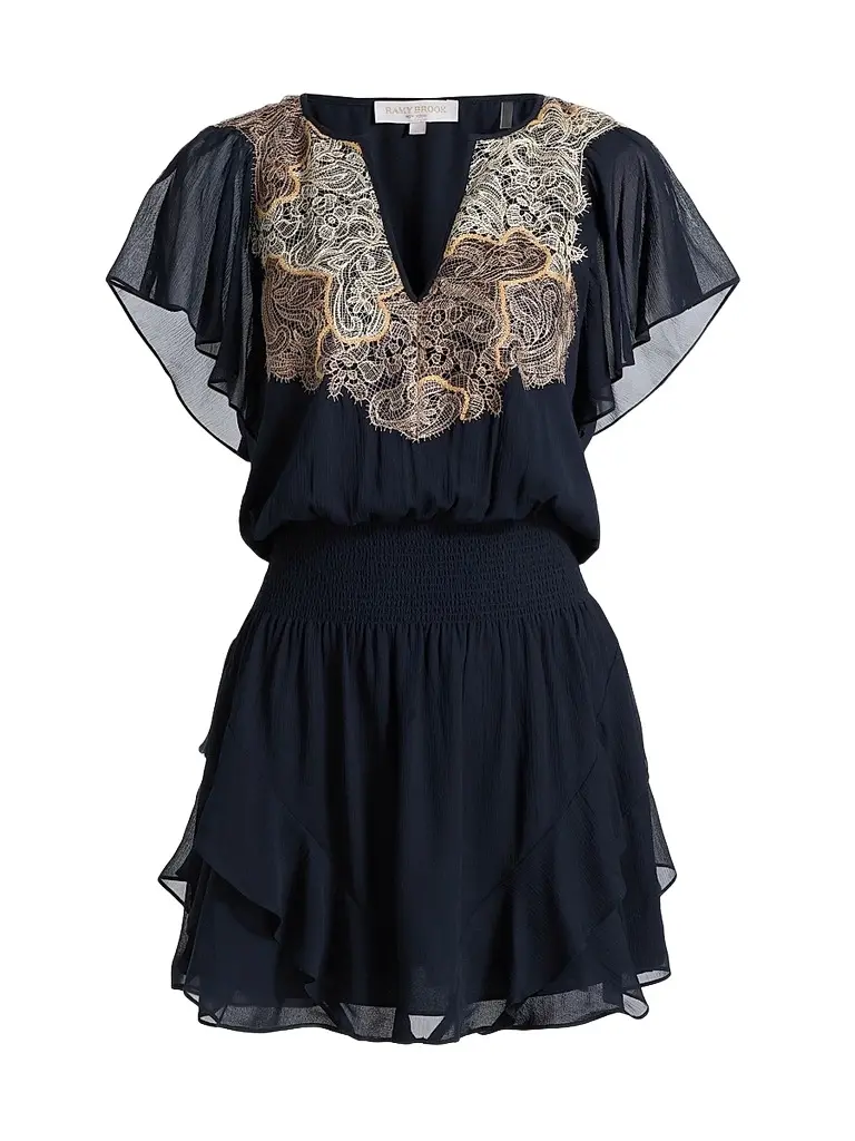 Ramy Brook Women's Ismeria Lace-Trimmed Silk Minidress