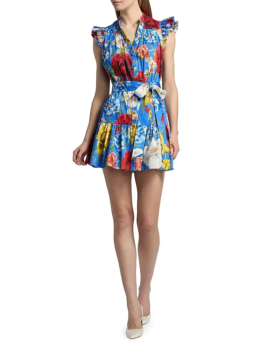 Alice + Olivia Women's Cora Floral Stretch-Cotton Mini Shirtdress | Thumbnail 2 Alice + Olivia Women's Cora Floral Stretch-Cotton Mini Shirtdress | Thumbnail 2