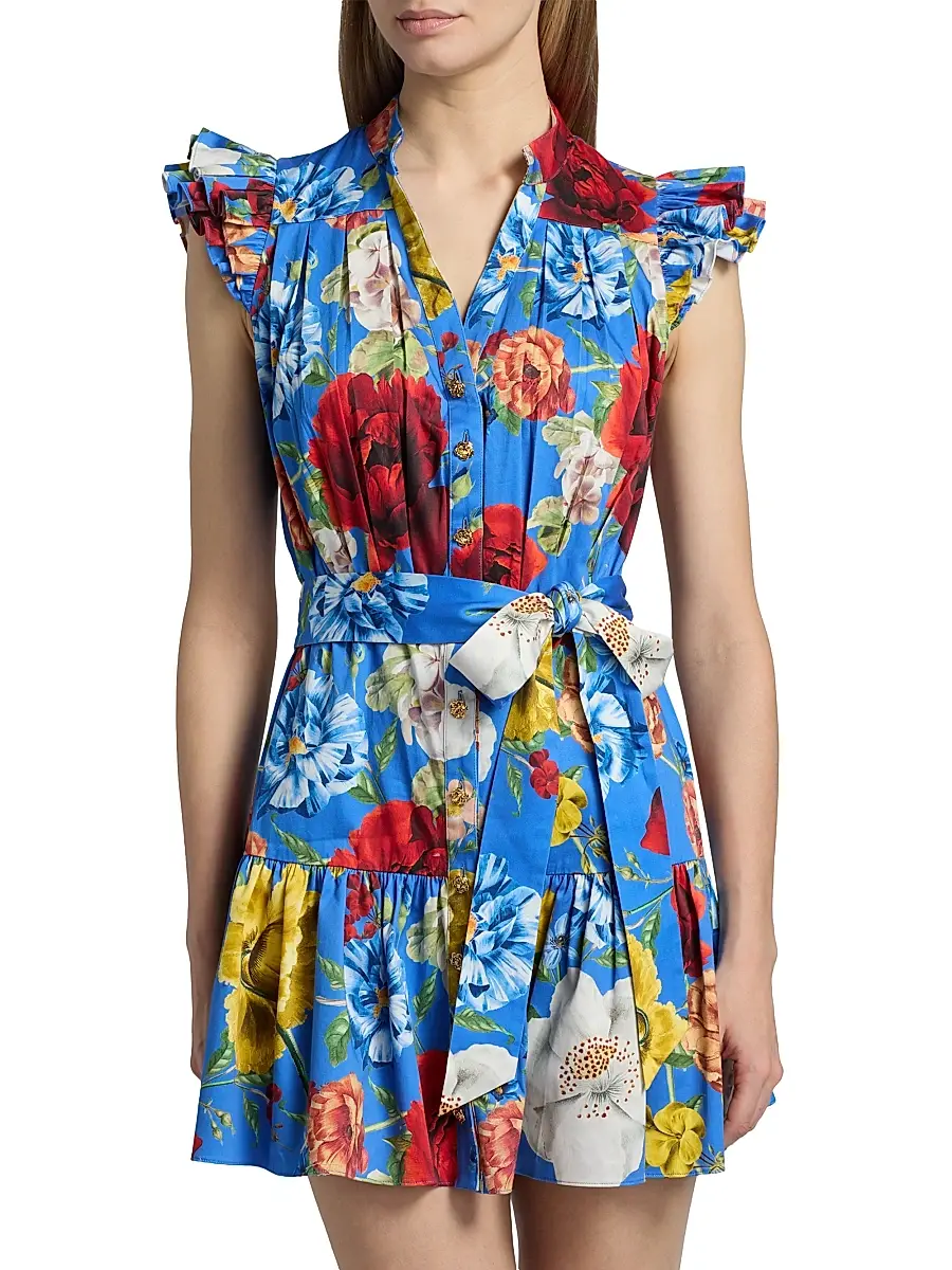 Alice + Olivia Women's Cora Floral Stretch-Cotton Mini Shirtdress | Thumbnail 3 Alice + Olivia Women's Cora Floral Stretch-Cotton Mini Shirtdress | Thumbnail 3