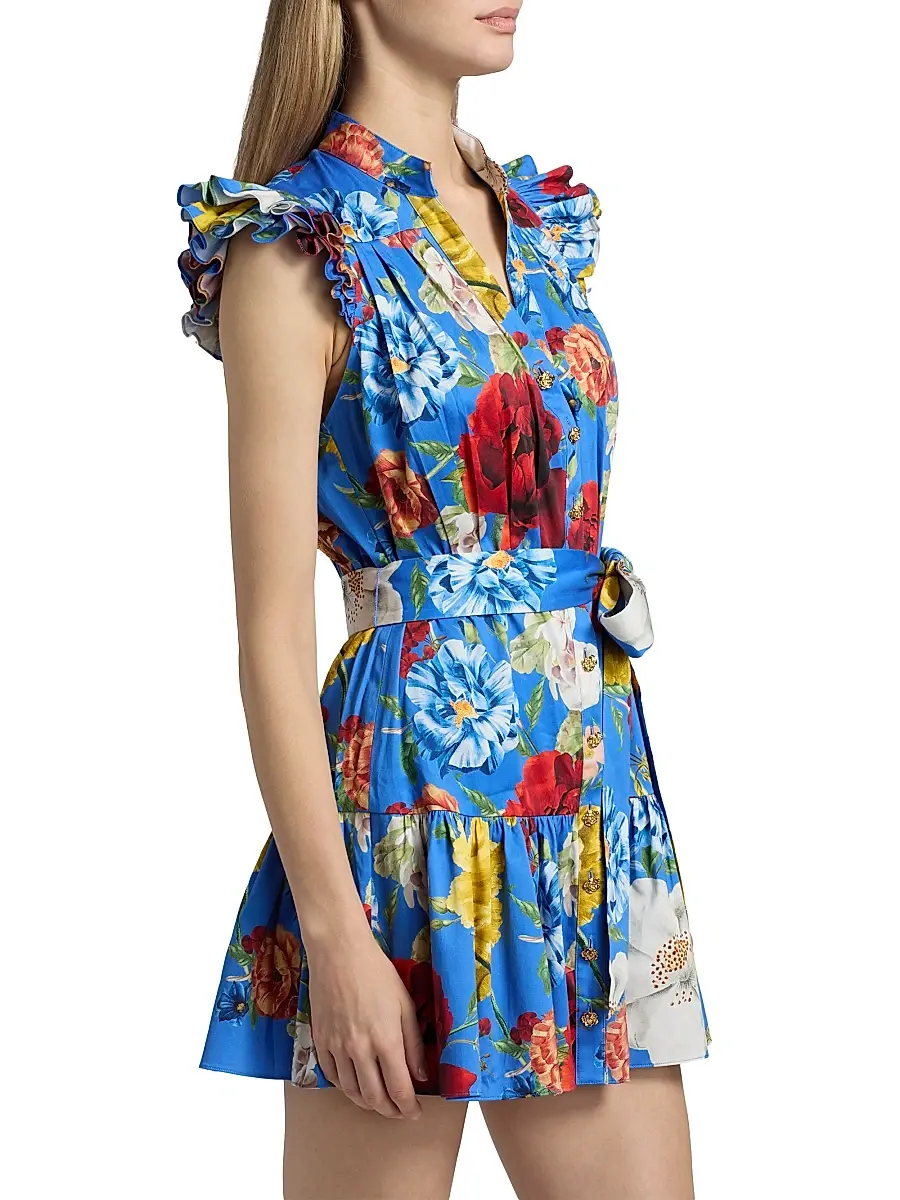 Alice + Olivia Women's Cora Floral Stretch-Cotton Mini Shirtdress | Thumbnail 4 Alice + Olivia Women's Cora Floral Stretch-Cotton Mini Shirtdress | Thumbnail 4