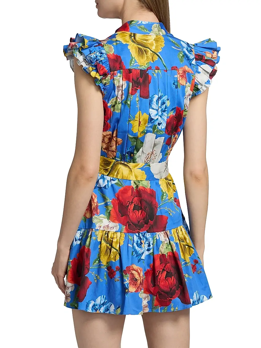 Alice + Olivia Women's Cora Floral Stretch-Cotton Mini Shirtdress | Thumbnail 5 Alice + Olivia Women's Cora Floral Stretch-Cotton Mini Shirtdress | Thumbnail 5