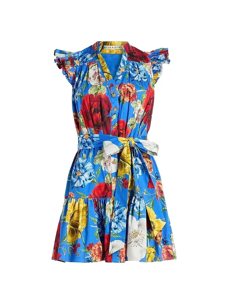 Alice + Olivia Women's Cora Floral Stretch-Cotton Mini Shirtdress - Endless Blossom Blue Iris | Image 1 Alice + Olivia Women's Cora Floral Stretch-Cotton Mini Shirtdress - Endless Blossom Blue Iris | Image 1