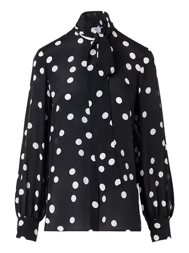 Women's Polka Dot Silk Tieneck Blouse