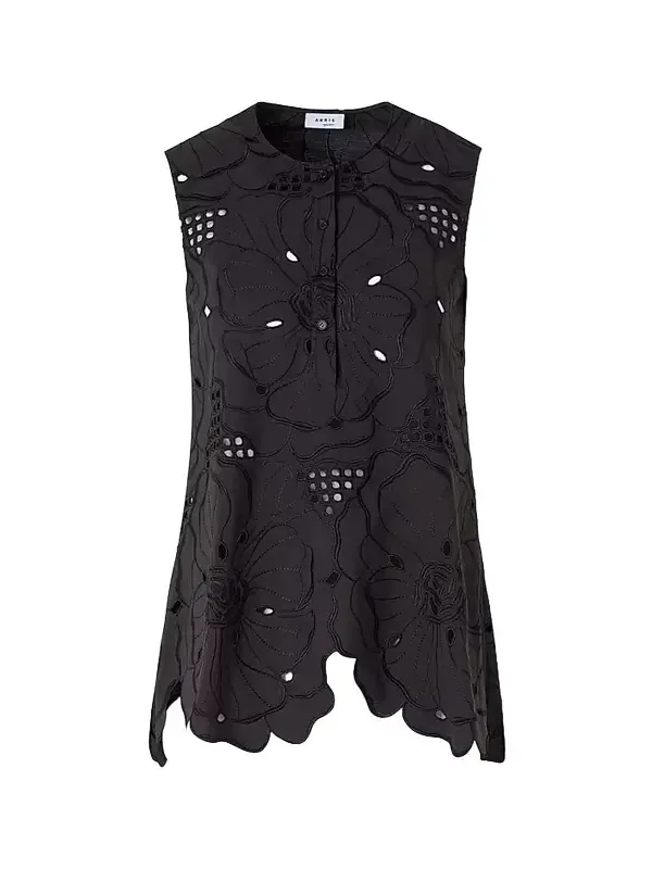 Women's Floral Eyelet Cotton Tunic Blouse