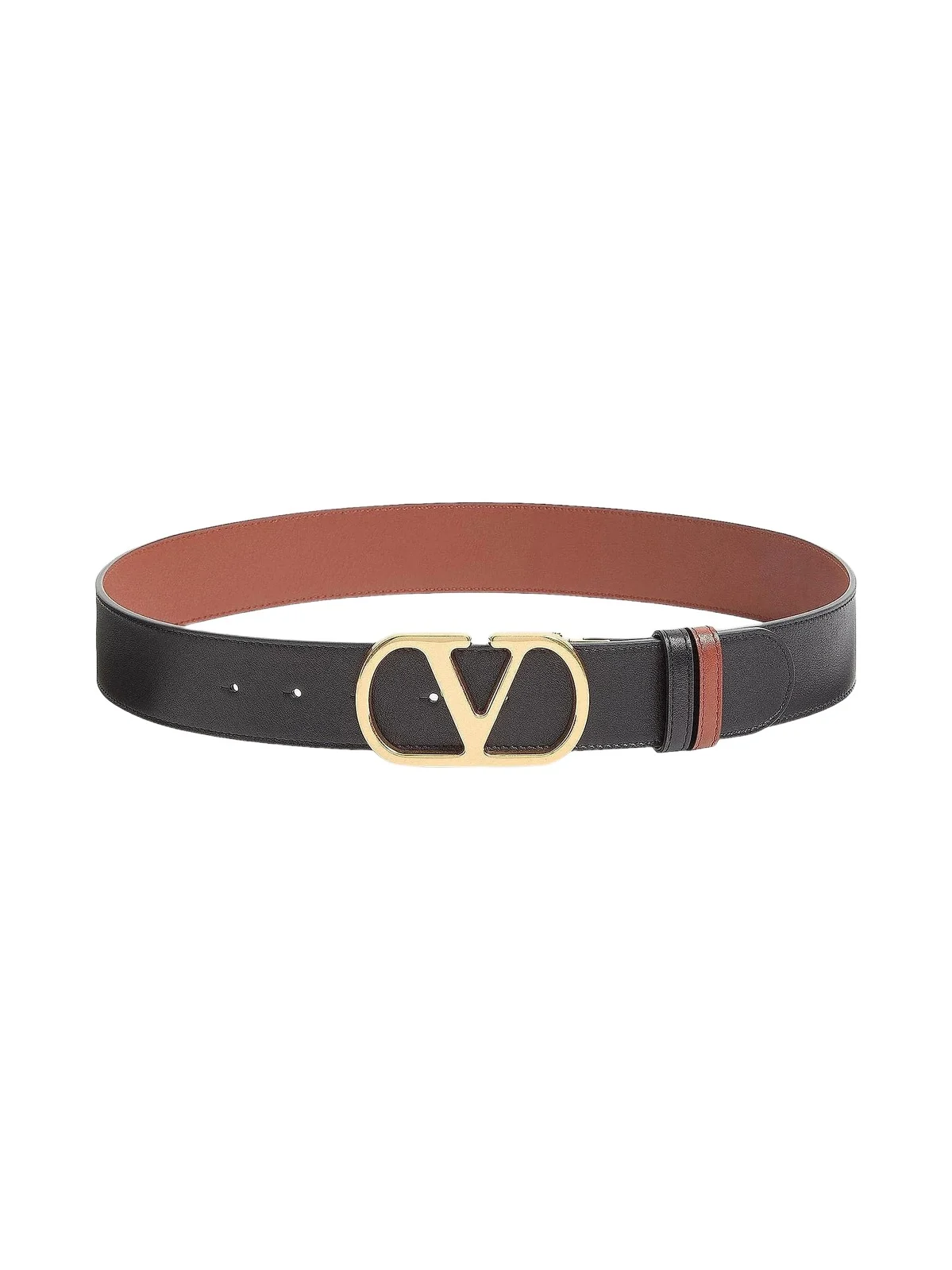 Valentino Women's Reversible VLogo Signature Belt in Glossy Calfskin - Black Beige