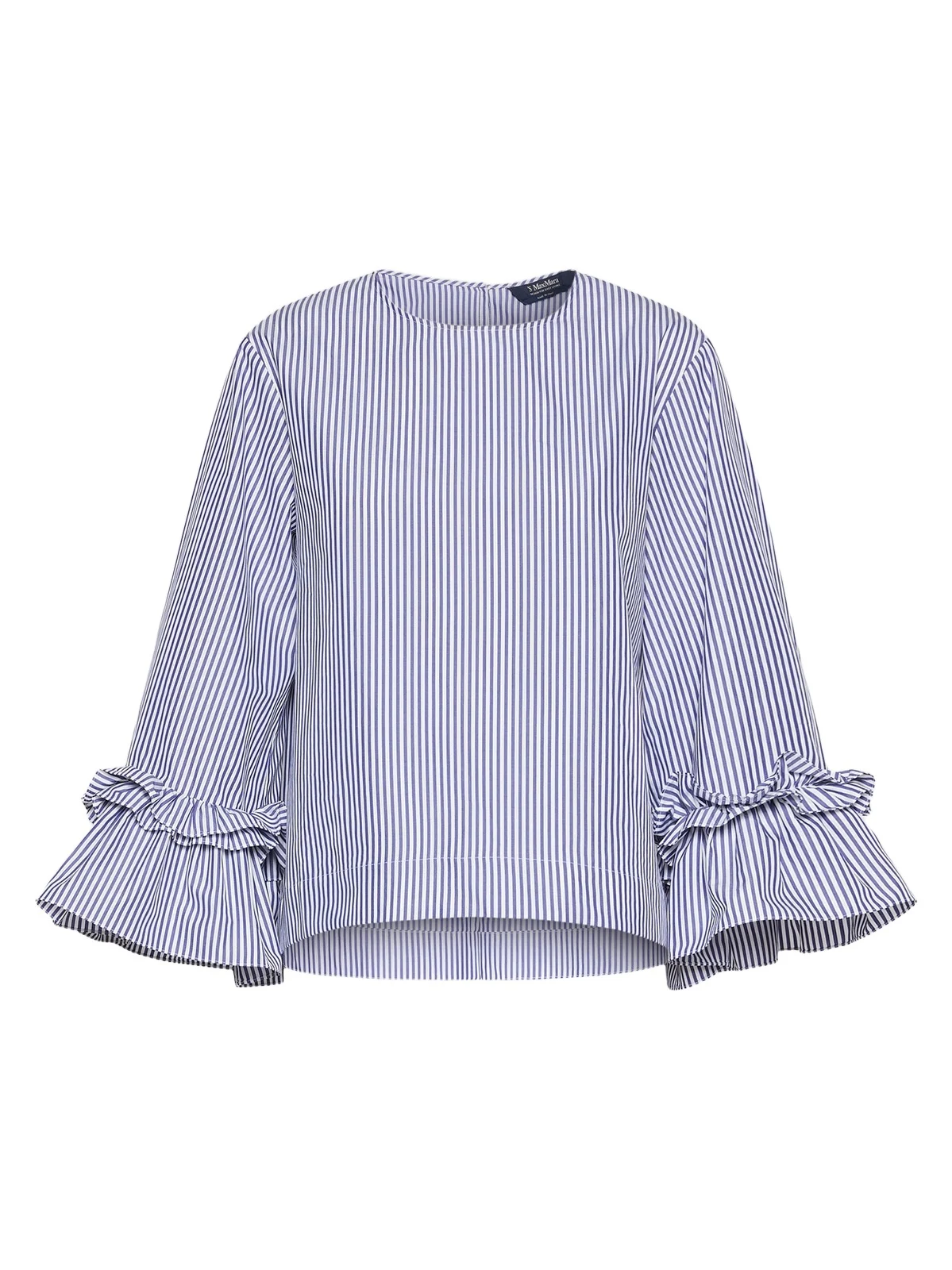 Women's Poplin Blouse with Ruffles and Flounces - Light Blue