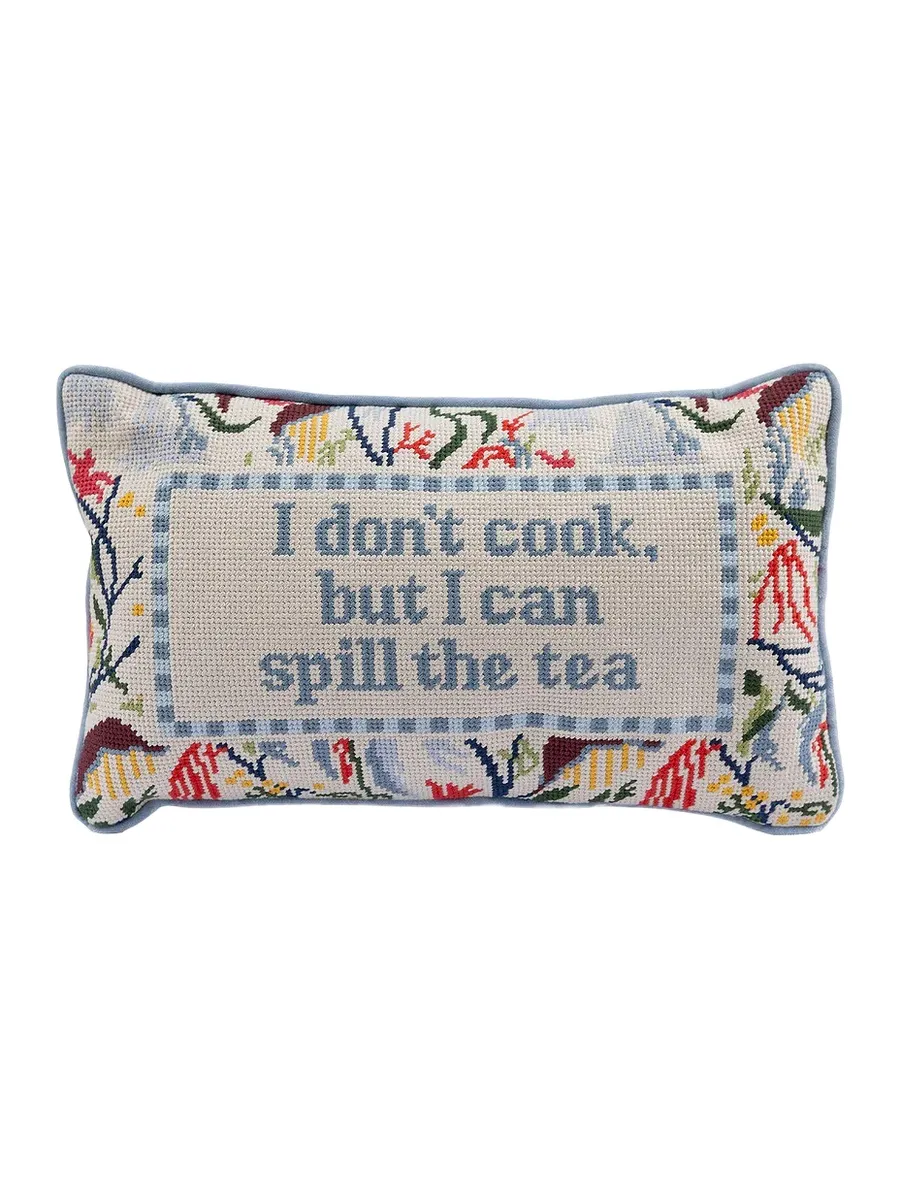 Furbish Studio Spill The Tea Needlepoint Pillow