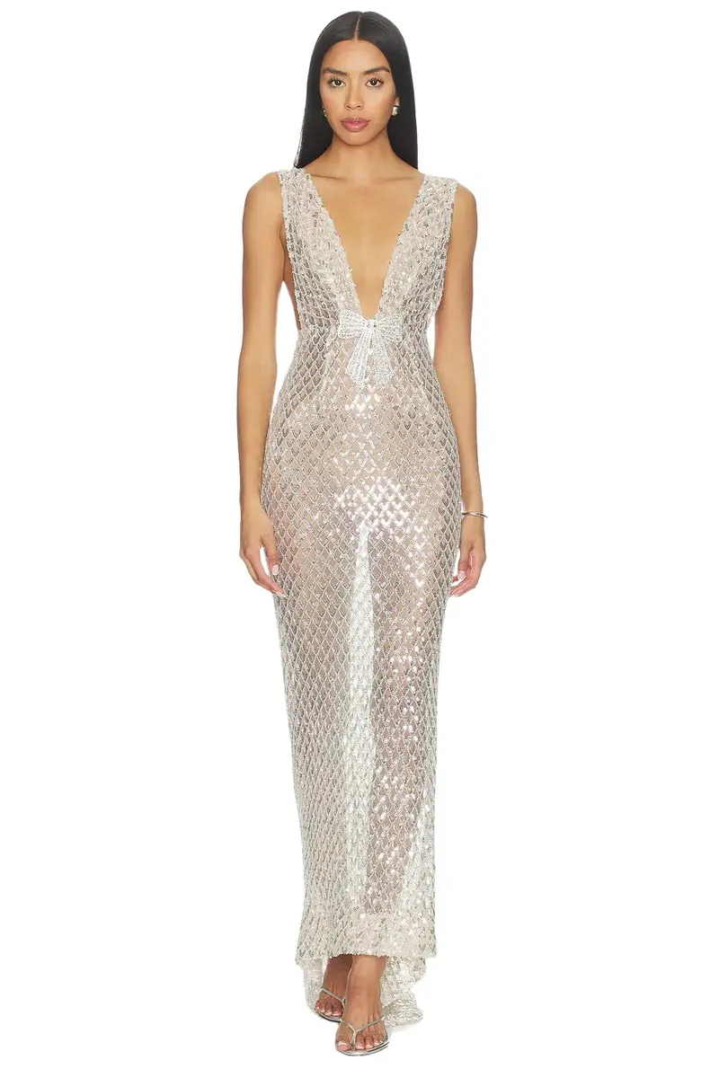 Liora Crystal Bridal V-neck Maxi Dress Liora Crystal Bridal V-neck Maxi Dress