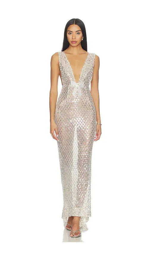 Bronx and Banco Liora Crystal Bridal V-neck Maxi Dress | Image 1 Bronx and Banco Liora Crystal Bridal V-neck Maxi Dress | Image 1