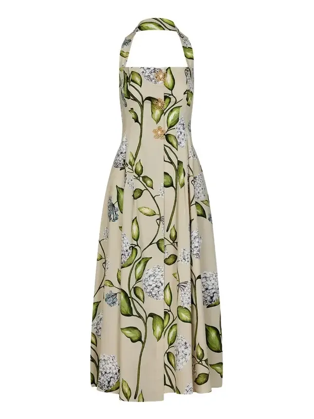 Porcelain Flower Cotton Poplin Halter Dress Porcelain Flower Cotton Poplin Halter Dress
