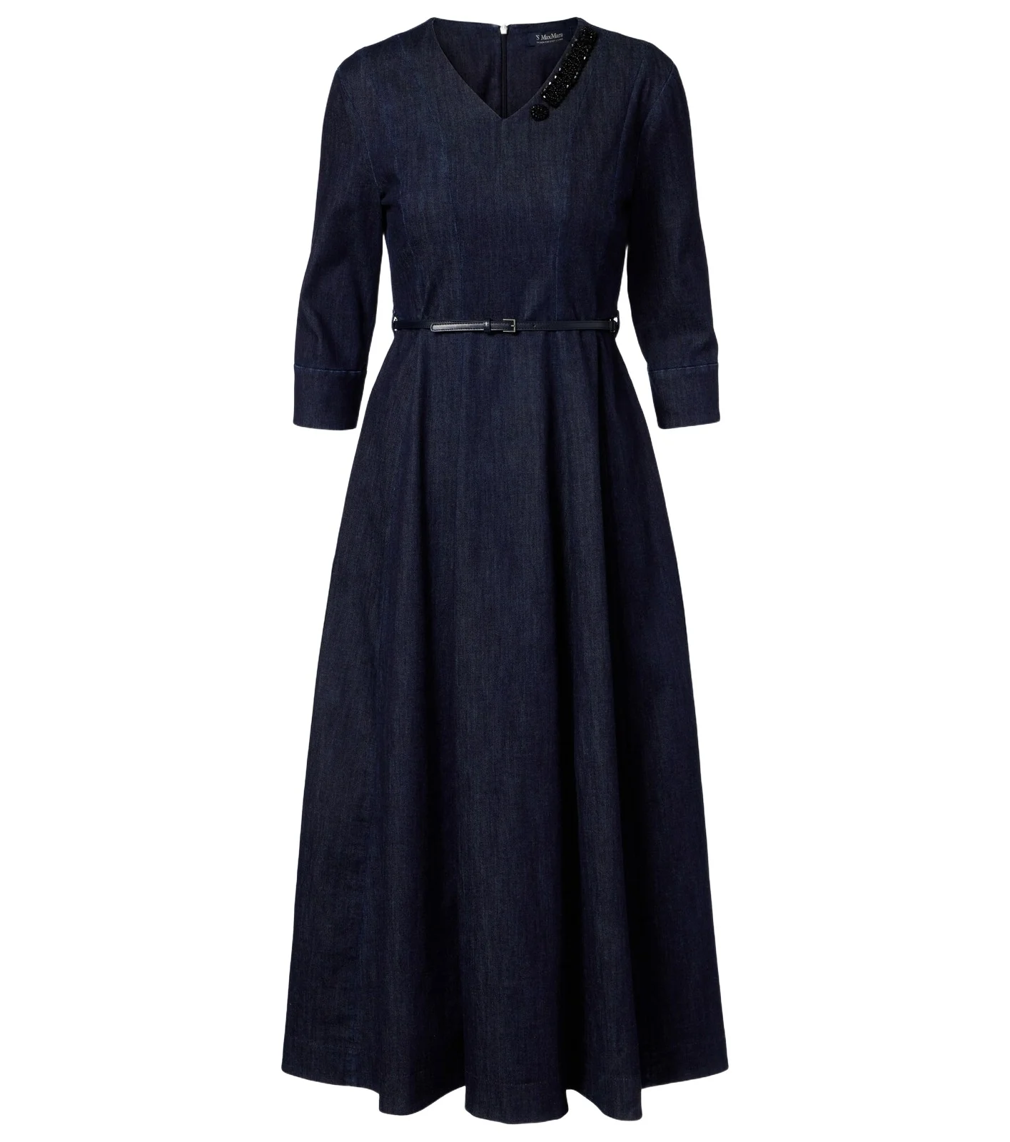 Vela embellished belted denim midi dress