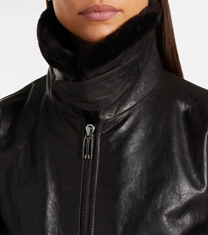 Victoria Beckham Shearling-trimmed leather jacket | Thumbnail 4