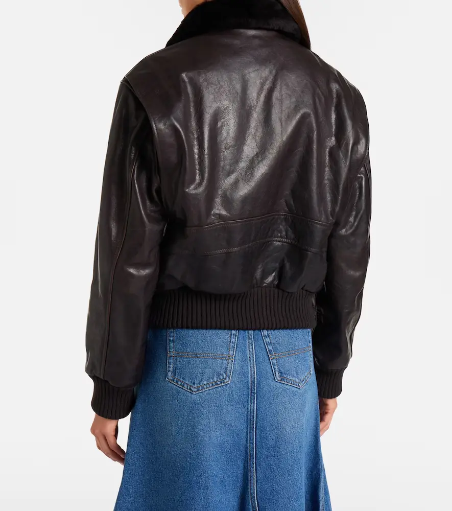 Victoria Beckham Shearling-trimmed leather jacket | Thumbnail 5