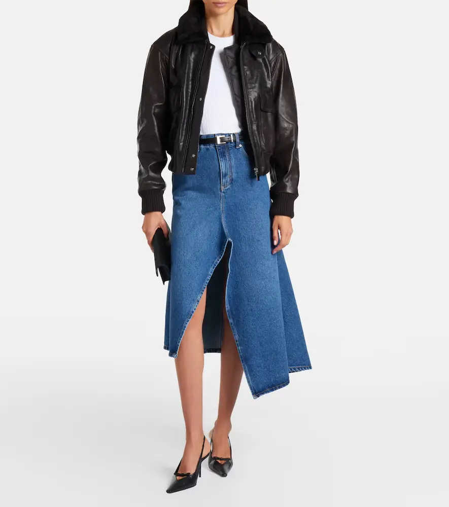 Victoria Beckham Shearling-trimmed leather jacket | Thumbnail 6