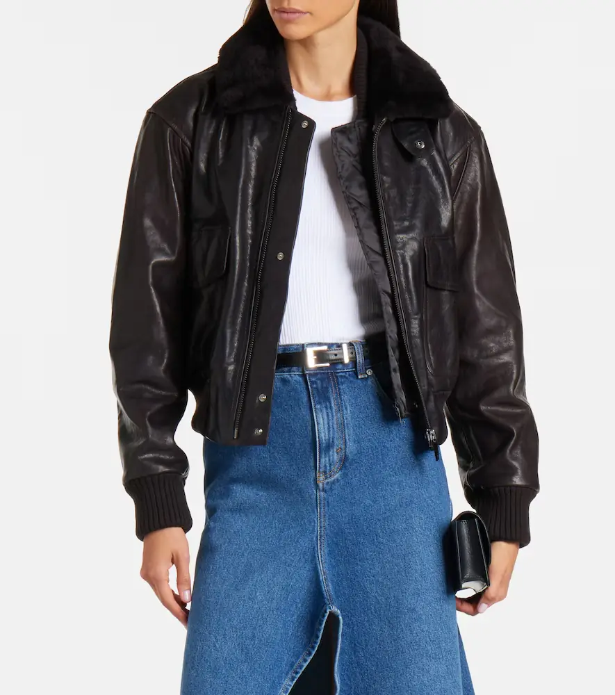 Victoria Beckham Shearling-trimmed leather jacket | Thumbnail 7