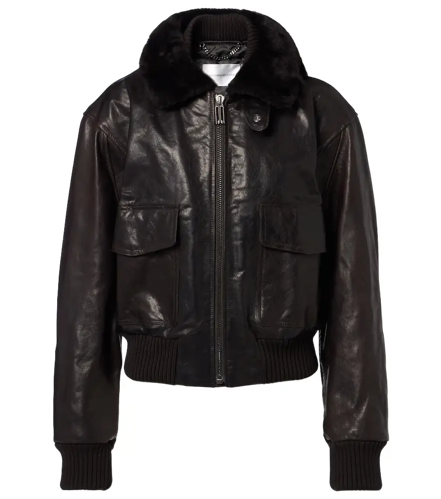 Victoria Beckham Shearling-trimmed leather jacket | Image 1 Victoria Beckham Shearling-trimmed leather jacket | Image 1