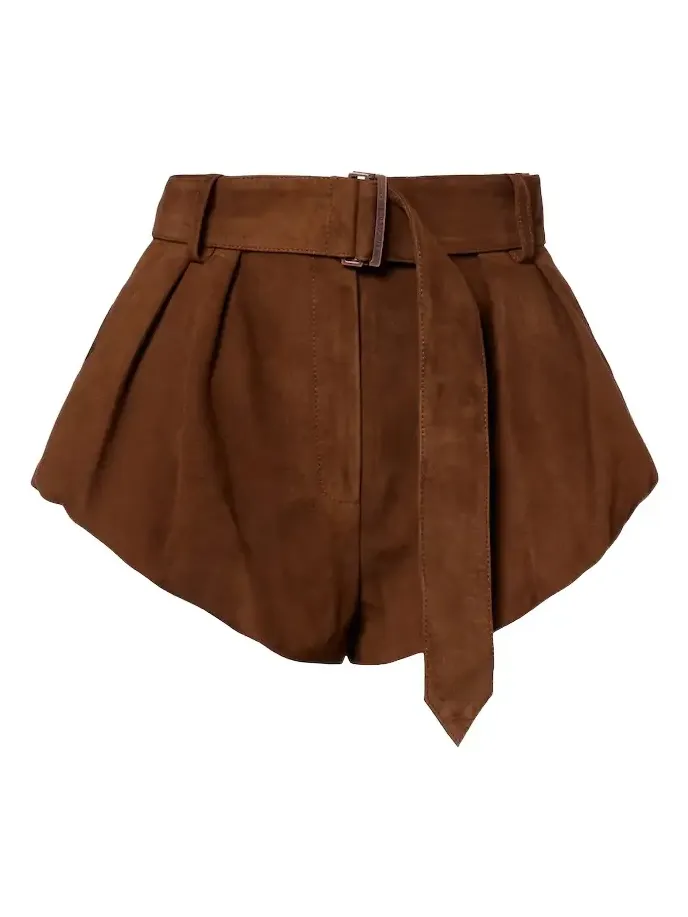 Belted suede shorts