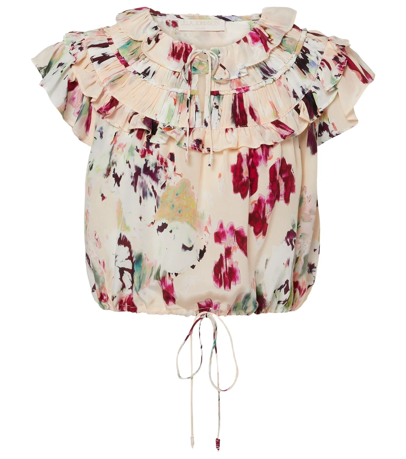 Eleonore floral ruffled silk crop top
