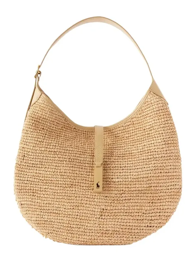 Polo Id Medium Leather-trimmed Raffia Shoulder Bag