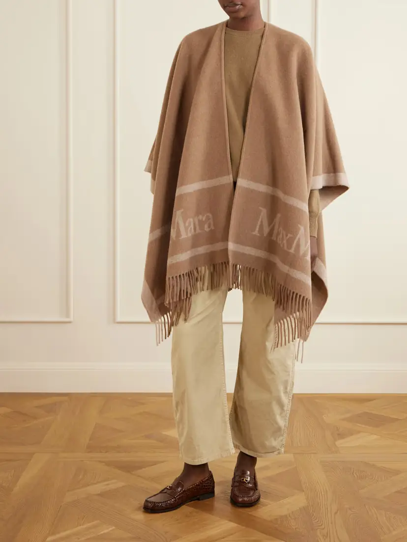 Max Mara Hilde Fringed Wool-jacquard Cape | Thumbnail 3 Max Mara Hilde Fringed Wool-jacquard Cape | Thumbnail 3